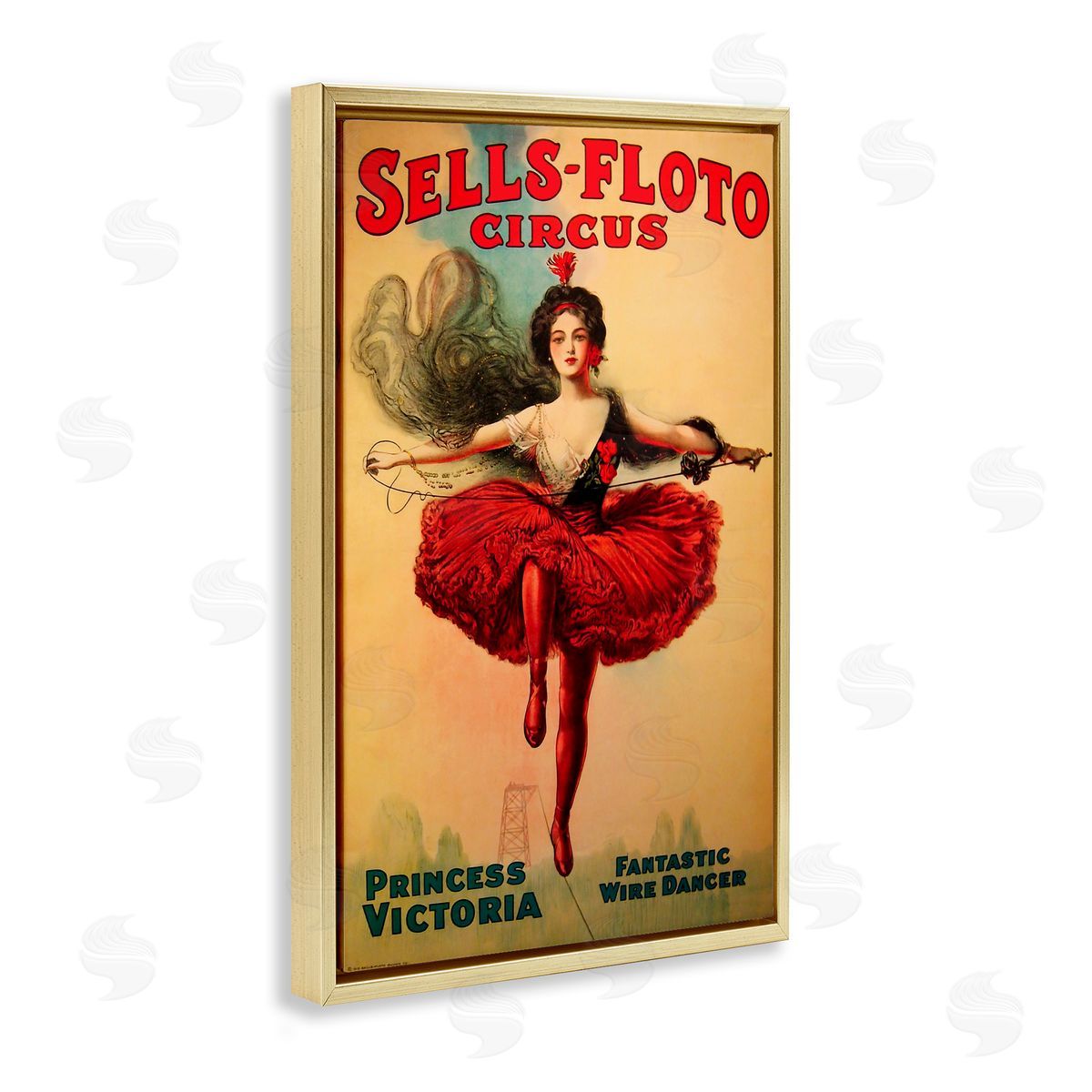 Sells-Floto Circus Vintage Poster Gold Floating Frame Canvas Wall Art, Home Decor by Marcus Jules