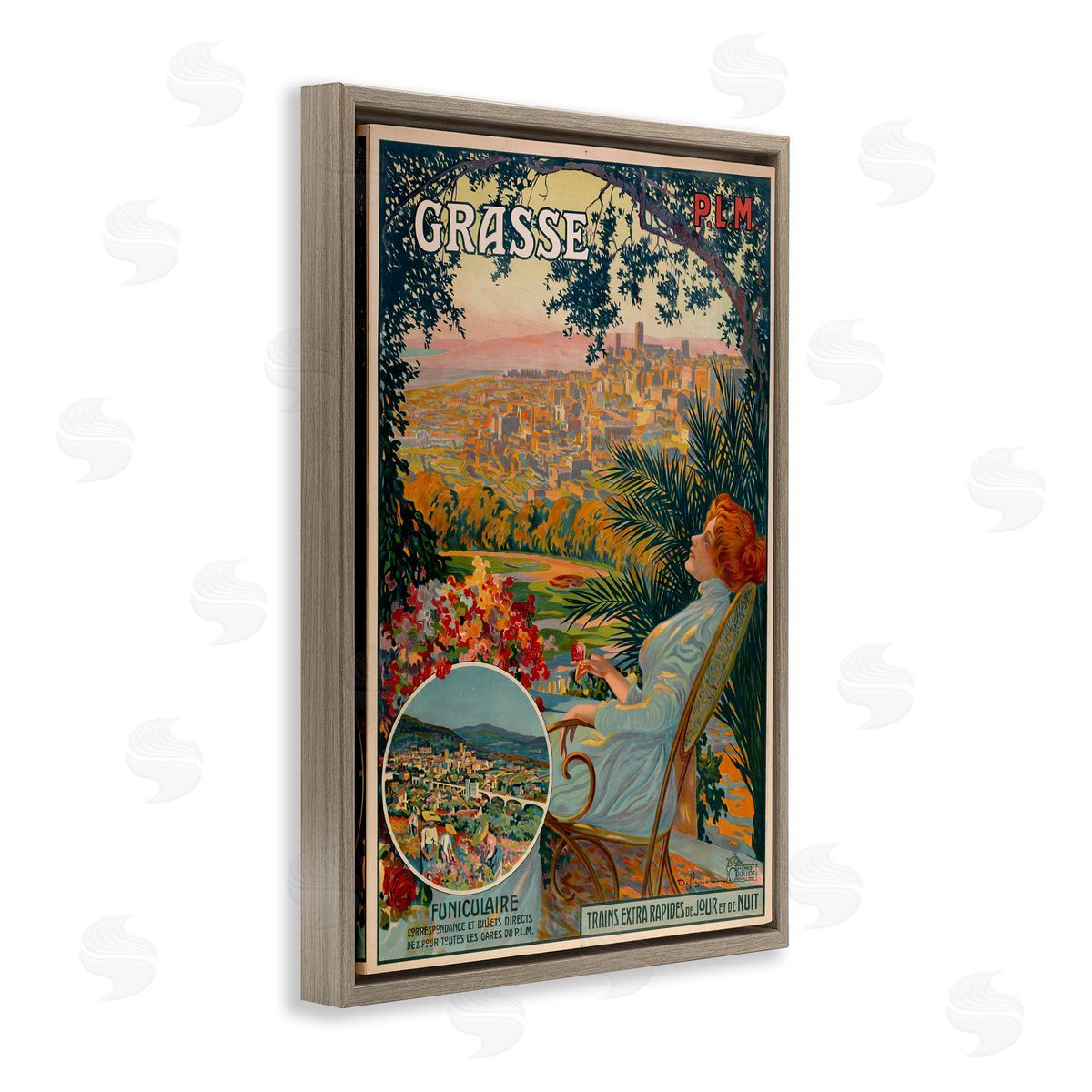 Vintage Grasse Advertisement Brown Floating Frame Canvas Wall Art, Home Decor by Marcus Jules
