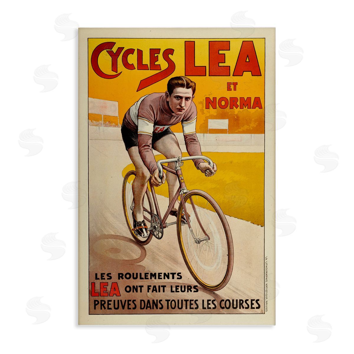 Yellow Antique Cycling Poster Canvas Wall Art, Home Decor by Marcus Jules