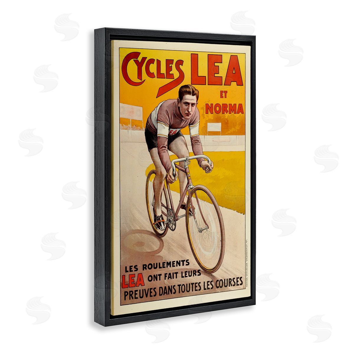 Yellow Antique Cycling Poster Black Floating Frame Canvas Wall Art, Home Decor by Marcus Jules