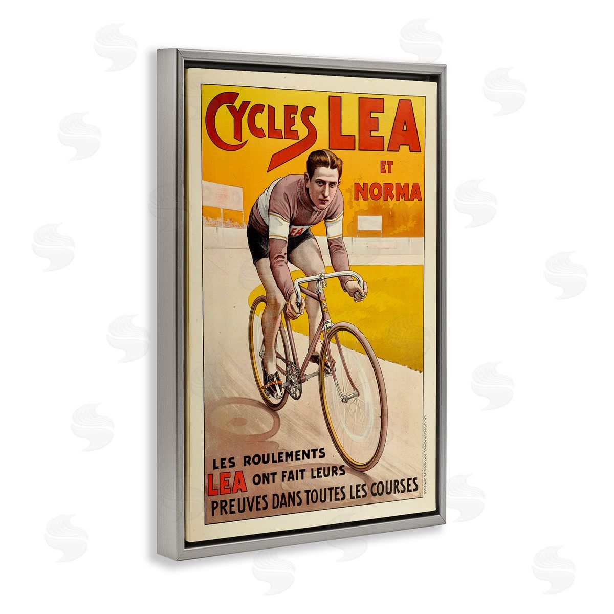 Yellow Antique Cycling Poster Grey Floating Frame Canvas Wall Art, Home Decor by Marcus Jules