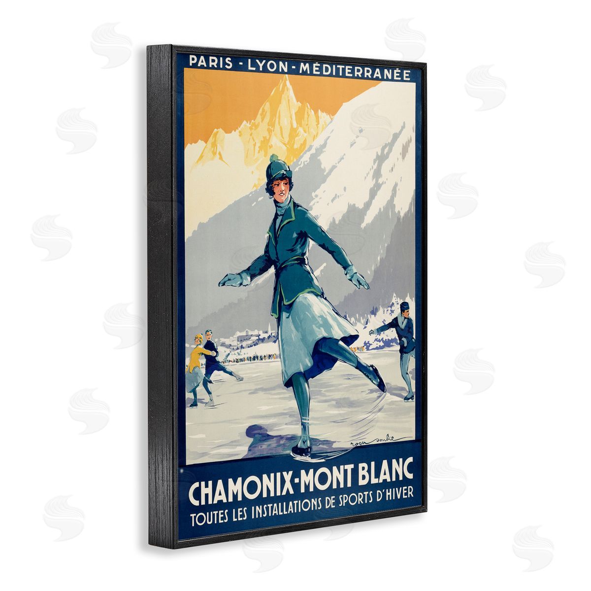 Vintage Ice Skating Advertisement Black Frame Print Wall Art, Home Decor by Marcus Jules