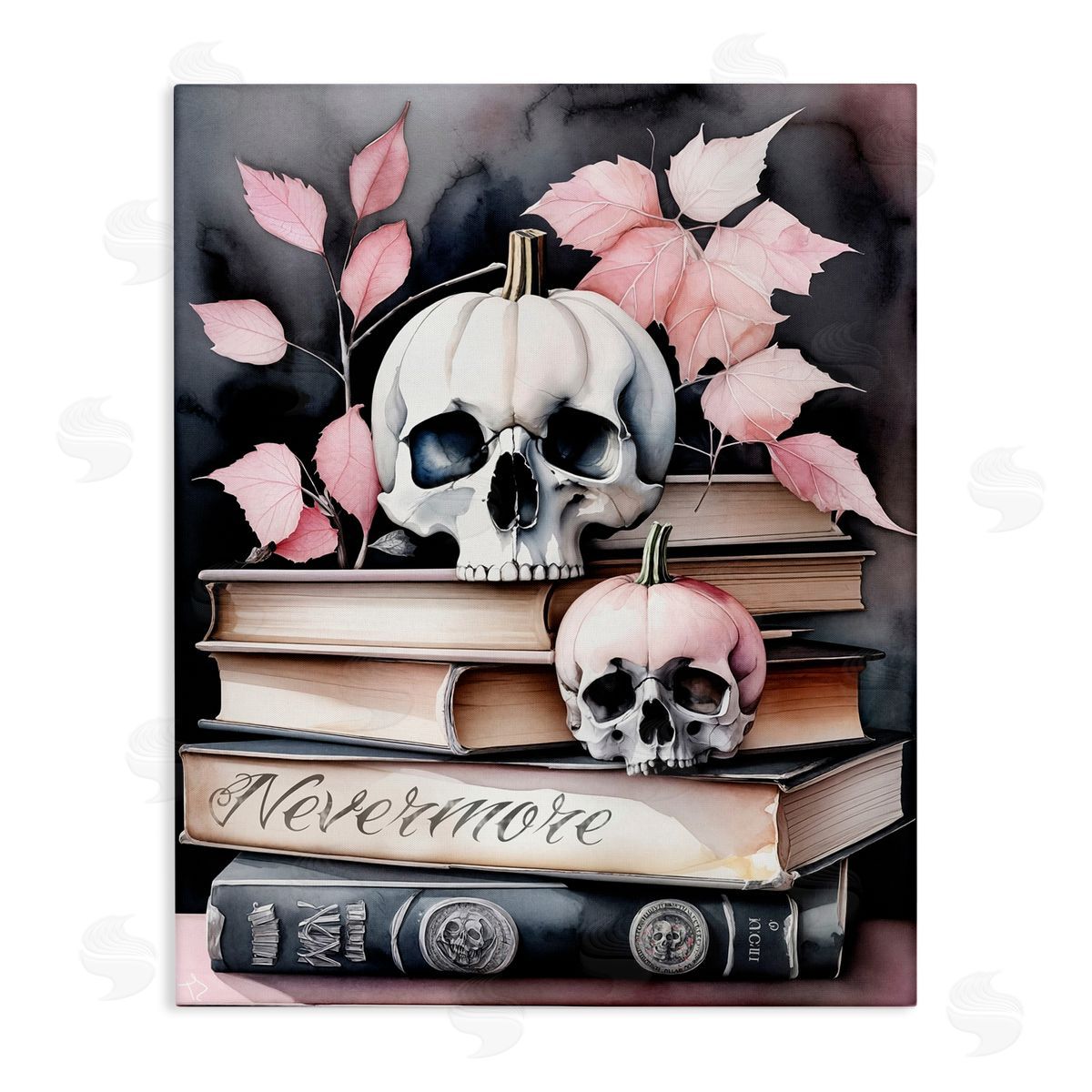 Spooky Skull Book Stack Canvas Wall Art, Home Decor by Tabz Jones