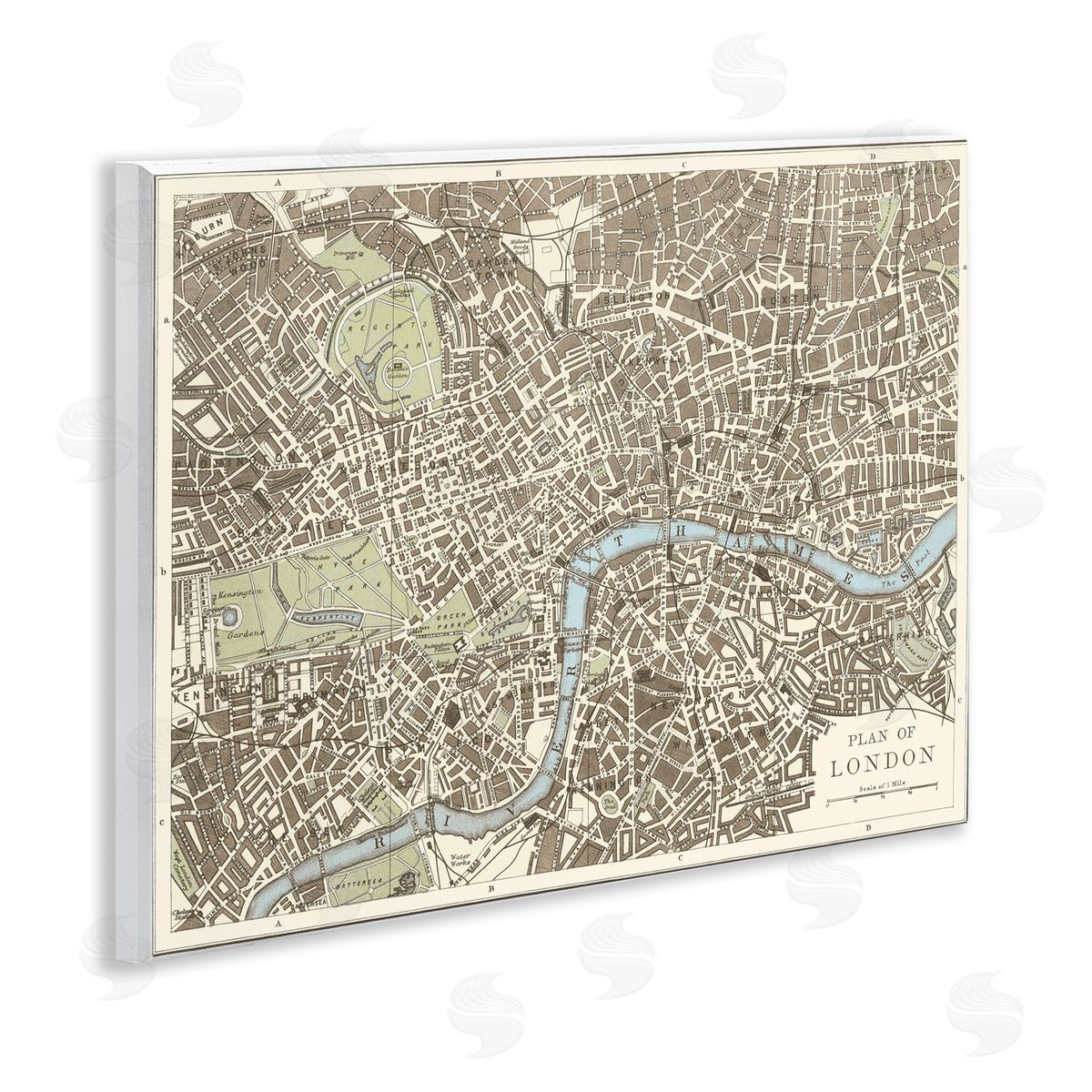 Vintage Blueprint Plant of London Wood Plaque Wall Art, Home Decor by Phillipa Katz