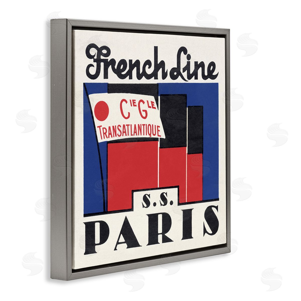 SS Paris Vintage Banner Grey Floating Frame Canvas Wall Art, Home Decor by Phillipa Katz