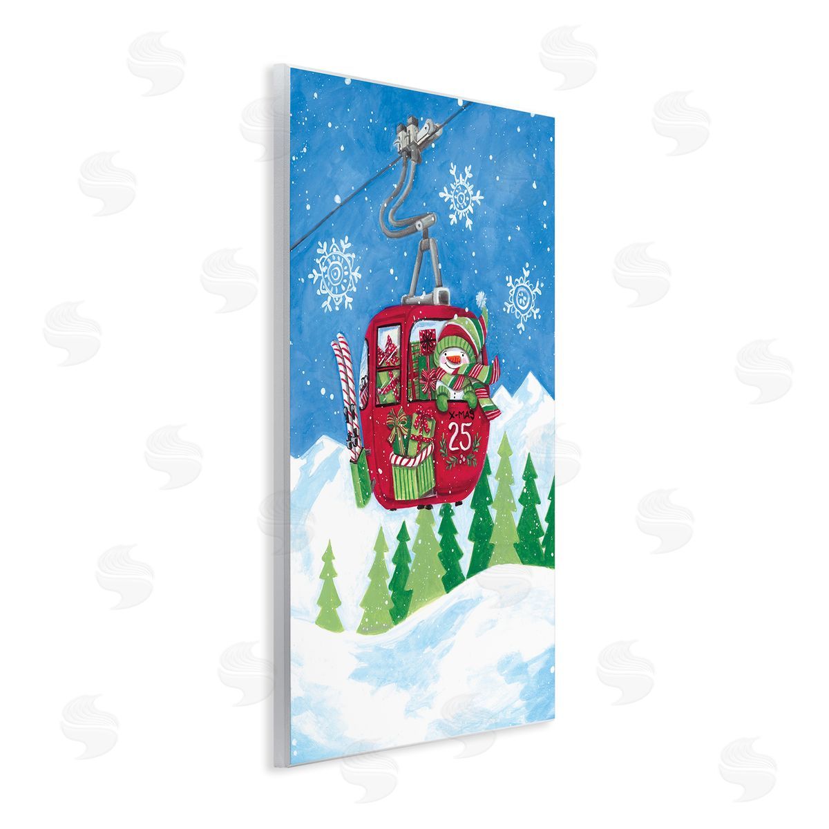 Snowman on Ski Lift Wood Plaque Wall Art, Home Decor by Diane Kater