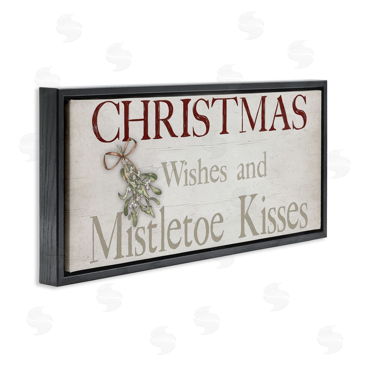 Christmas Wishes & Mistletoe Kisses Black Floating Frame Canvas Wall Art, Home Decor by Susie Boyer