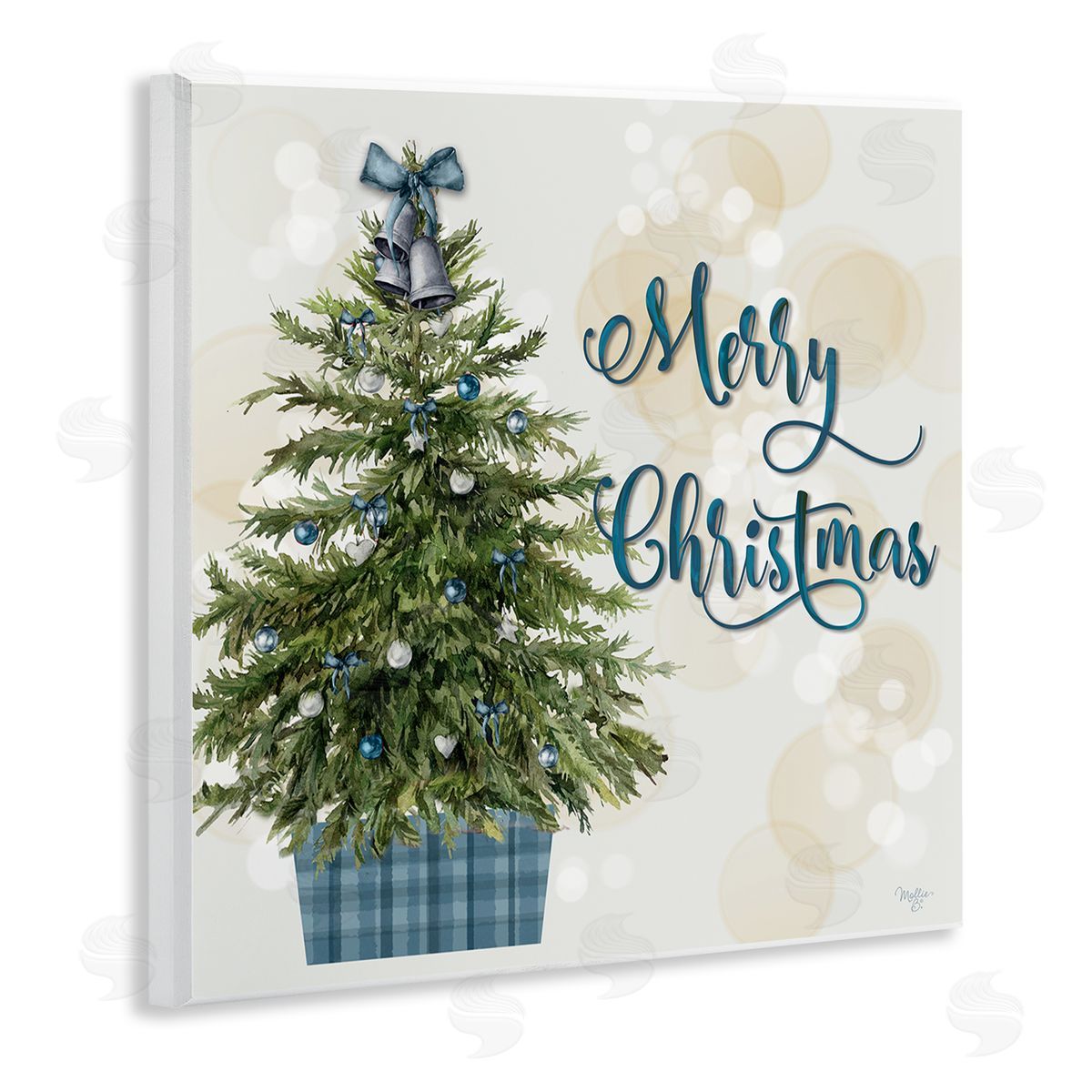 Christmas Tree in Plaid Stand Wood Plaque Wall Art, Home Decor by Mollie B.