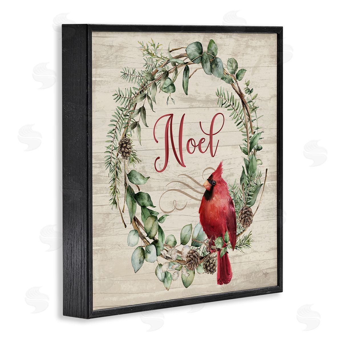 Noel Wreath with Cardinal Black Frame Print Wall Art, Home Decor by Mollie B.