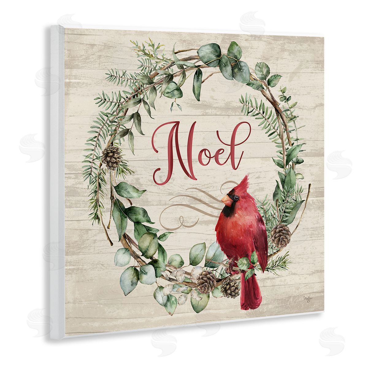 Noel Wreath with Cardinal Wood Plaque Wall Art, Home Decor by Mollie B.