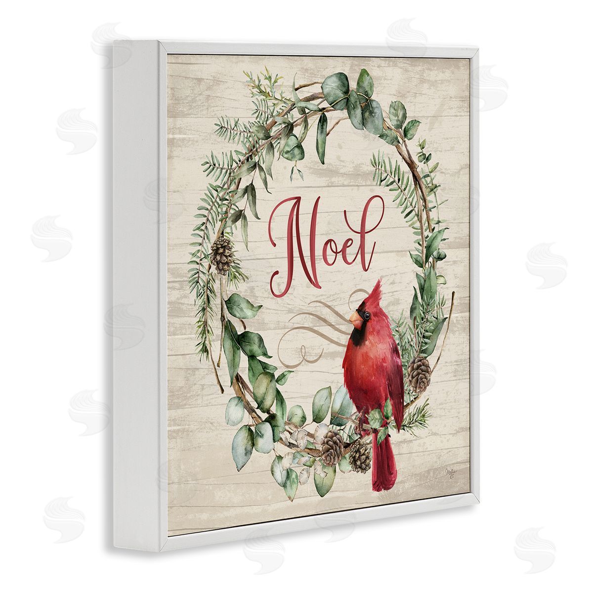 Noel Wreath with Cardinal White Frame Print Wall Art, Home Decor by Mollie B.