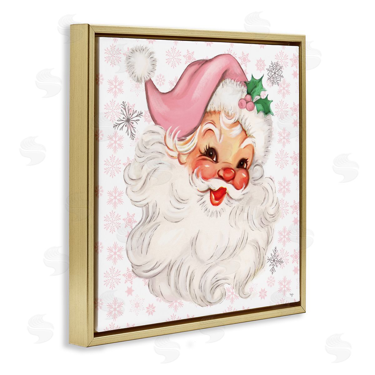 Pastel Vintage Jolly Santa Gold Floating Frame Canvas Wall Art, Home Decor by Mollie B.