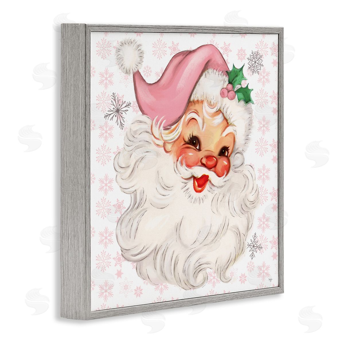 Pastel Vintage Jolly Santa Grey Frame Print Wall Art, Home Decor by Mollie B.