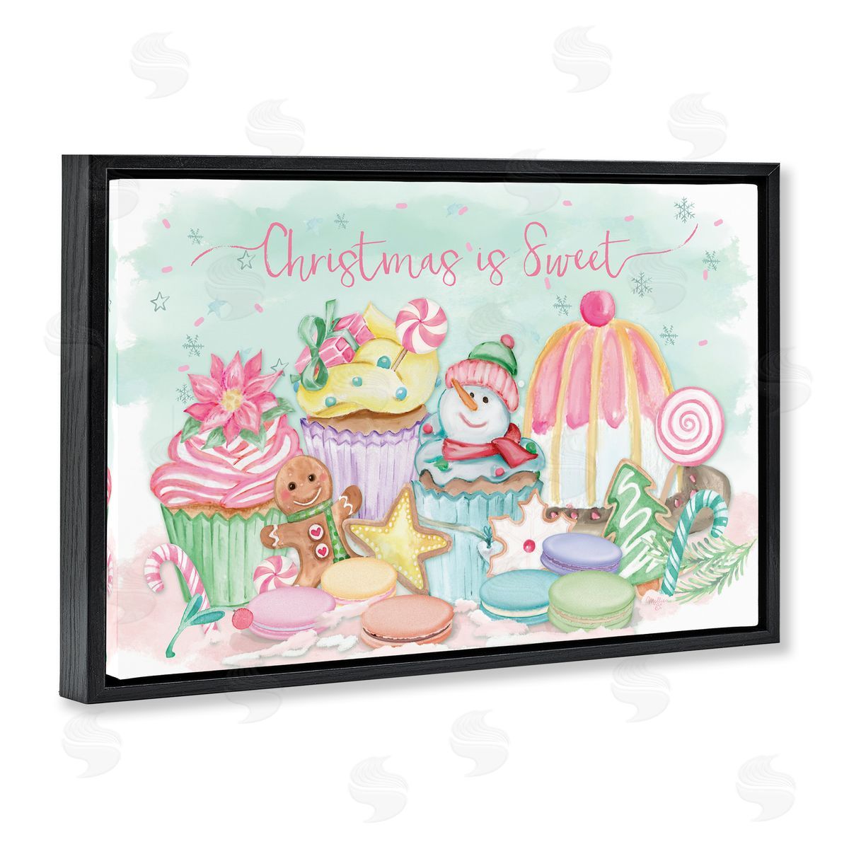 Christmas Is Sweet Festive Desserts Black Floating Frame Canvas Wall Art, Home Decor by Mollie B.