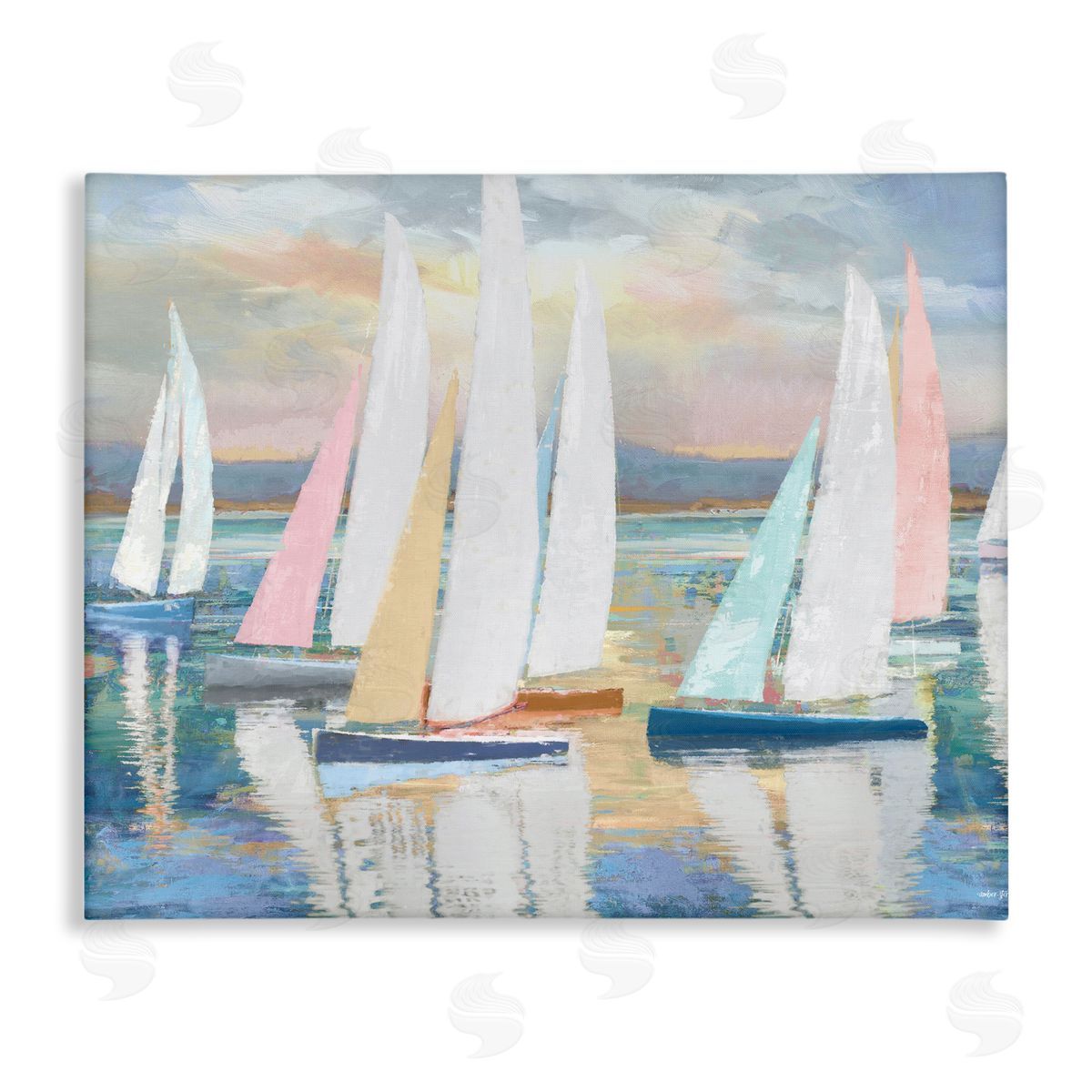 Abstract & Pastel Sailboat Fleet Canvas Wall Art, Home Decor by Amber Sterling