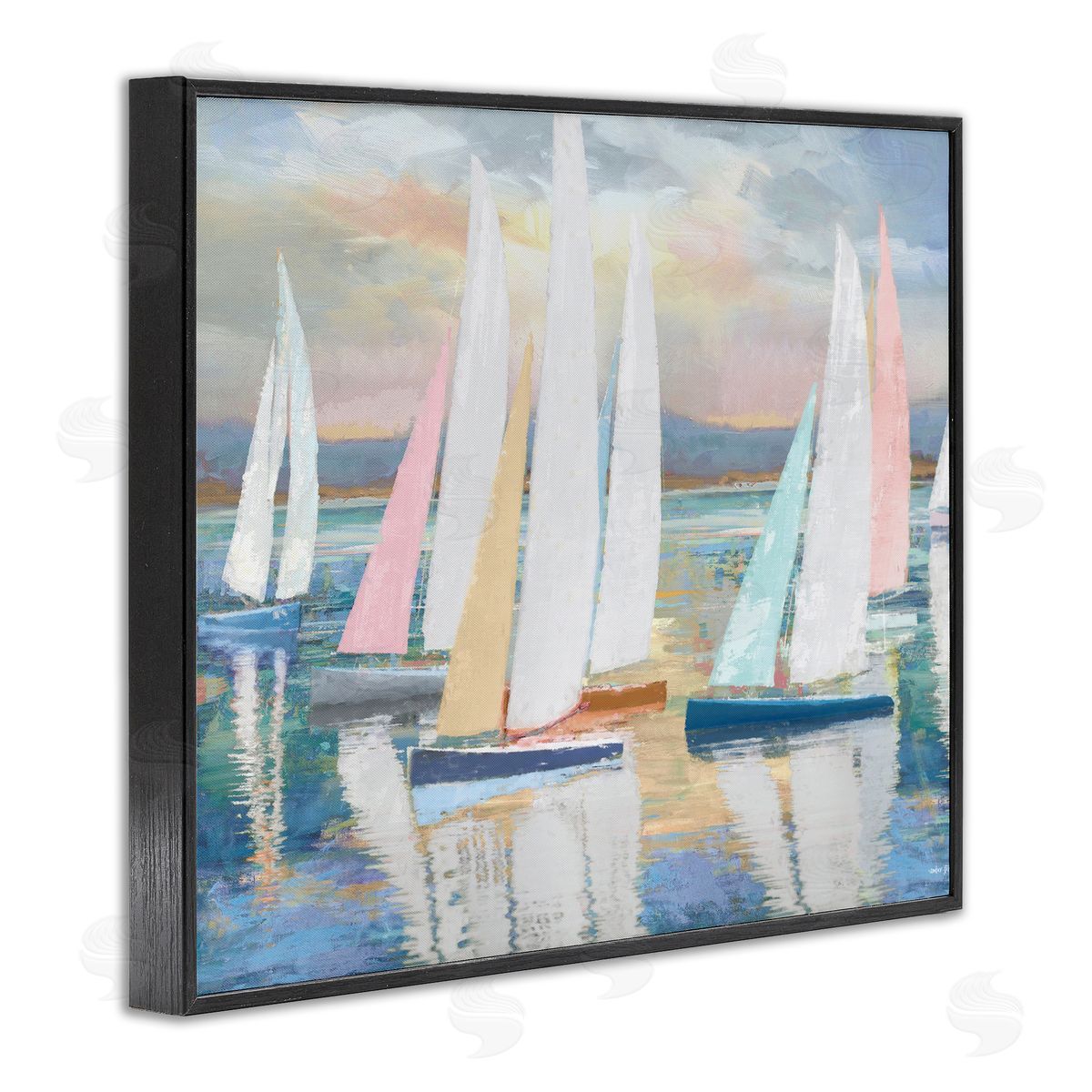 Abstract & Pastel Sailboat Fleet Black Frame Print Wall Art, Home Decor by Amber Sterling