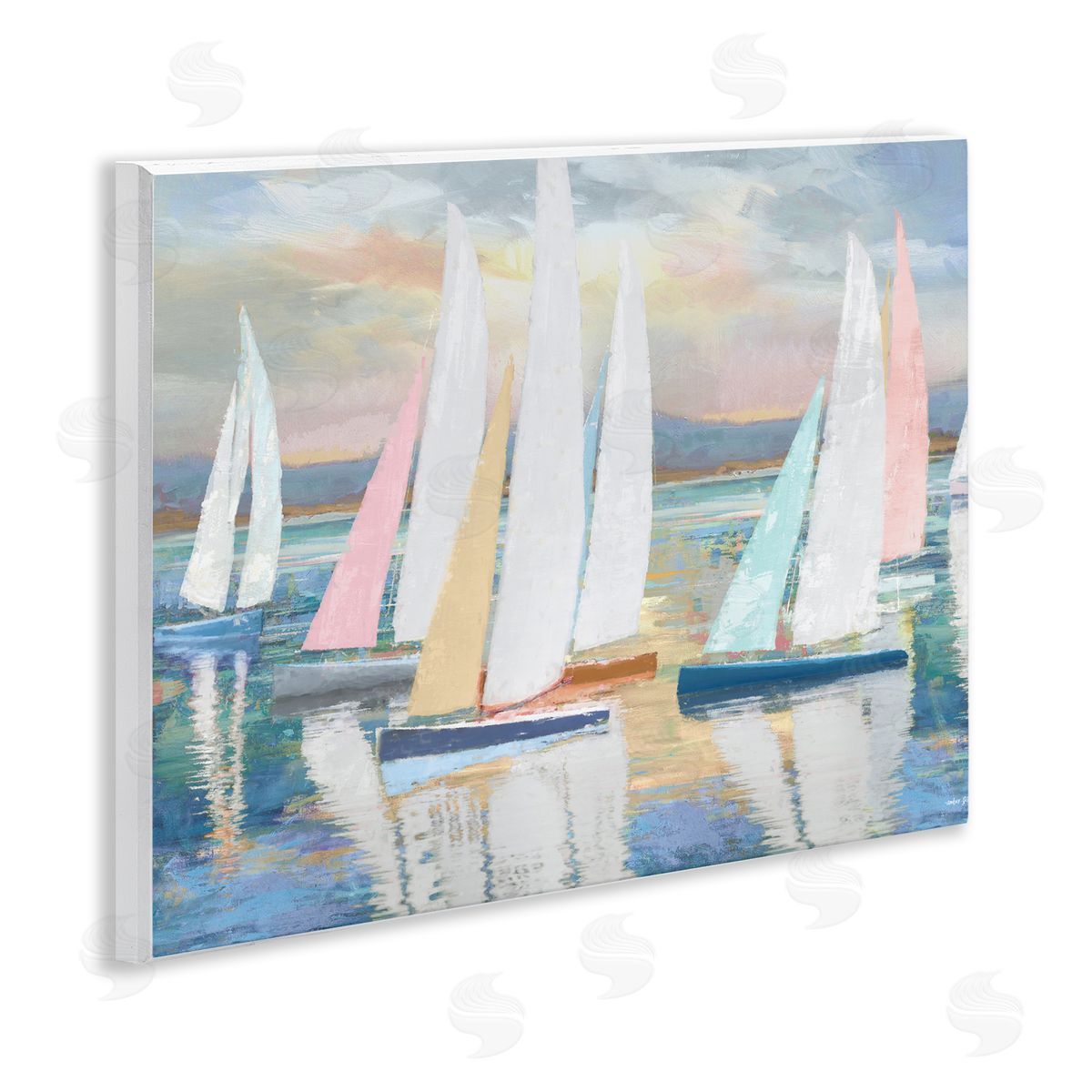 Abstract & Pastel Sailboat Fleet Wood Plaque Wall Art, Home Decor by Amber Sterling