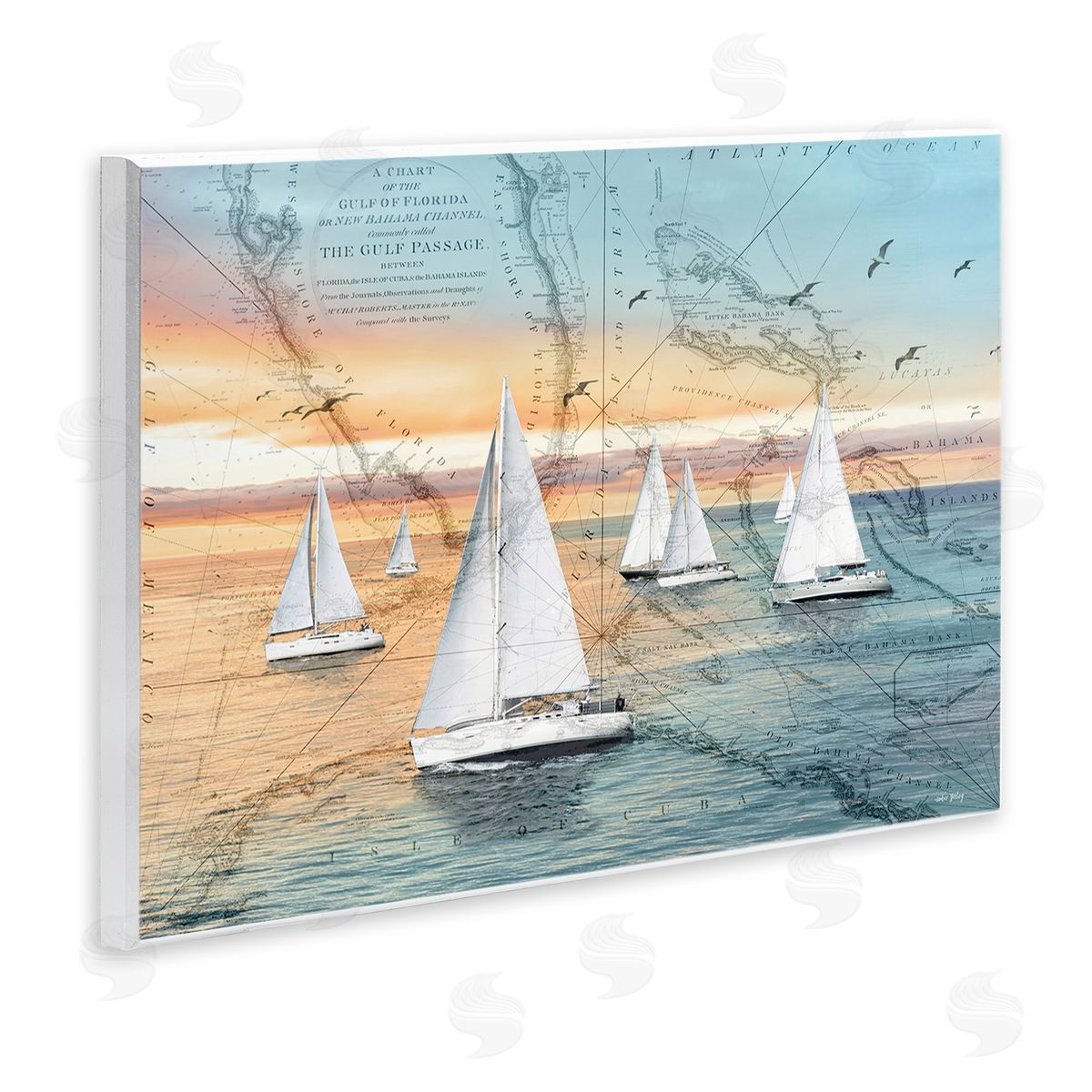 Nautical Ships & Vintage Map Wood Plaque Wall Art, Home Decor by Amber Sterling