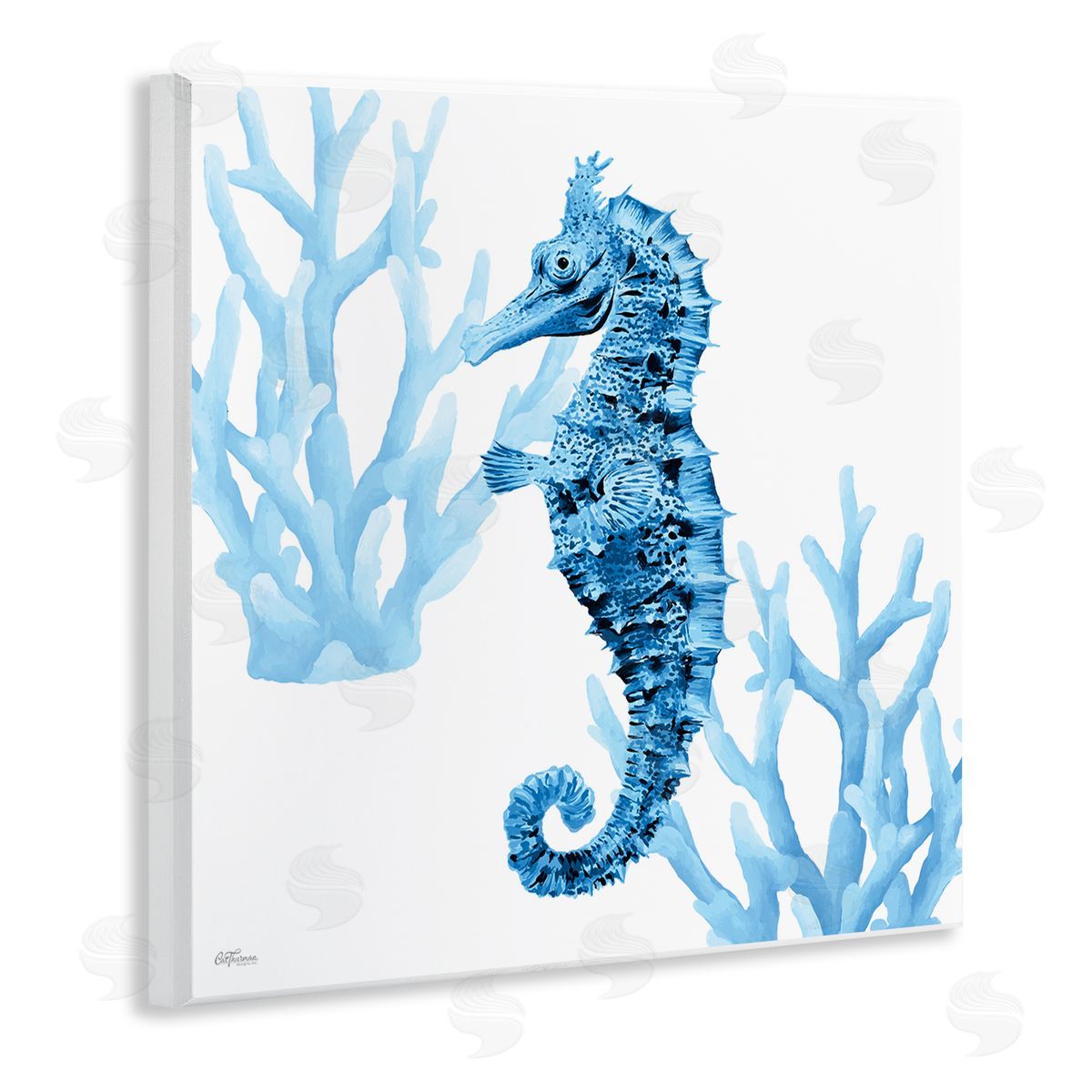 Blue Tone Seahorse & Coral Wood Plaque Wall Art, Home Decor by Cat Thurman Designs