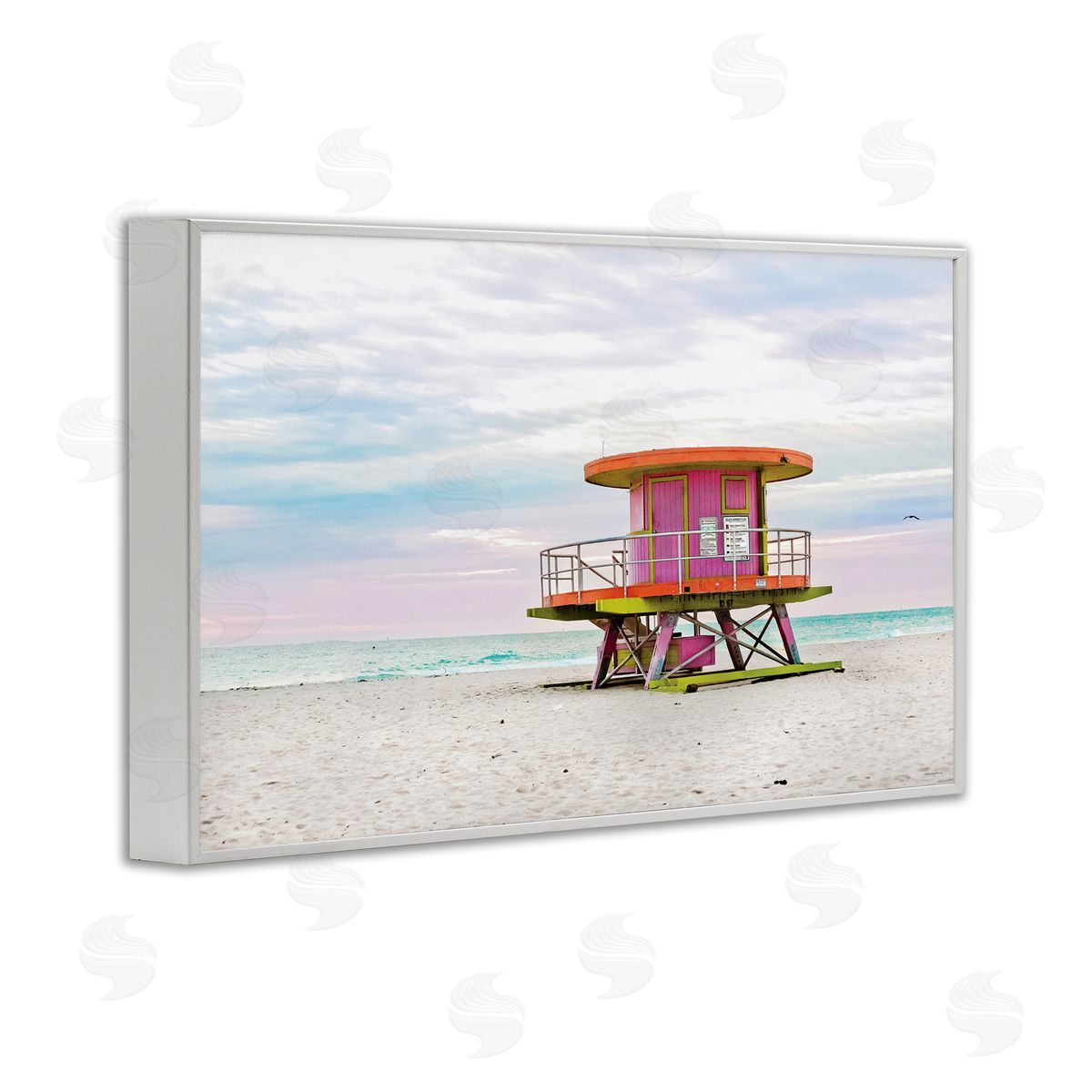 Lifeguard Hut with Pastel Sky White Frame Print Wall Art, Home Decor by Seven Trees Design