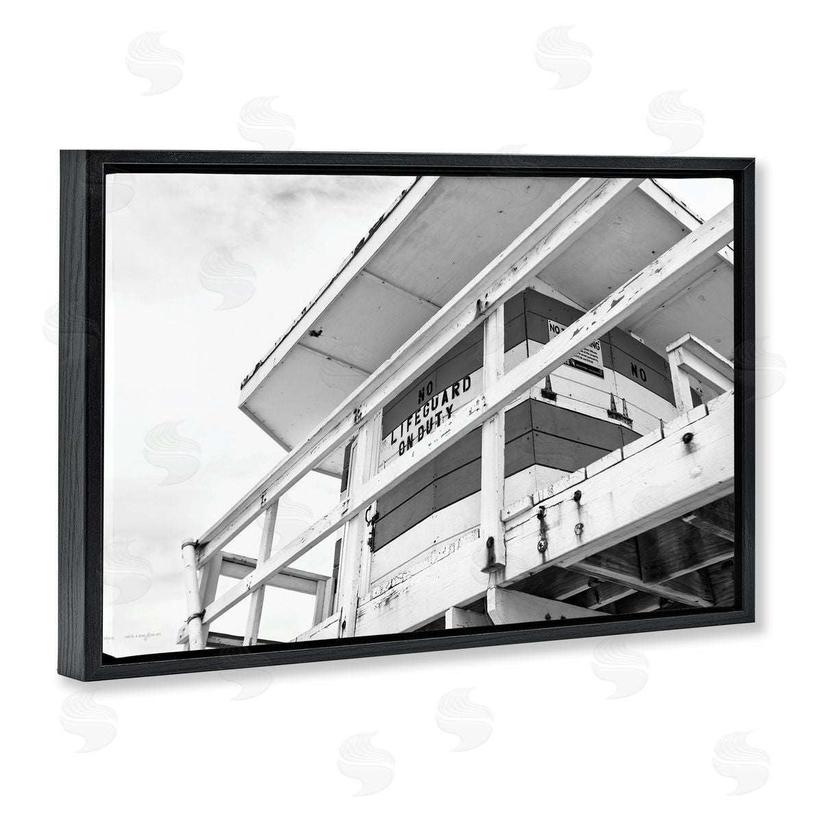 Lifeguard Building on Beach Black Floating Frame Canvas Wall Art, Home Decor by Seven Trees Design