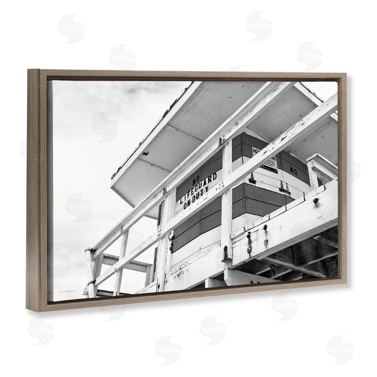 Lifeguard Building on Beach Brown Floating Frame Canvas Wall Art, Home Decor by Seven Trees Design