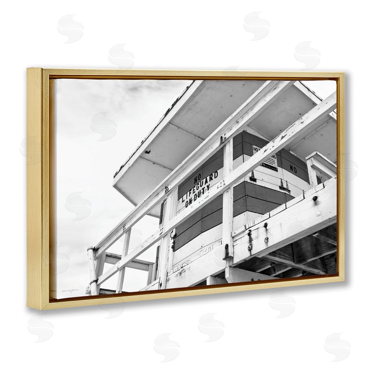 Lifeguard Building on Beach Gold Floating Frame Canvas Wall Art, Home Decor by Seven Trees Design