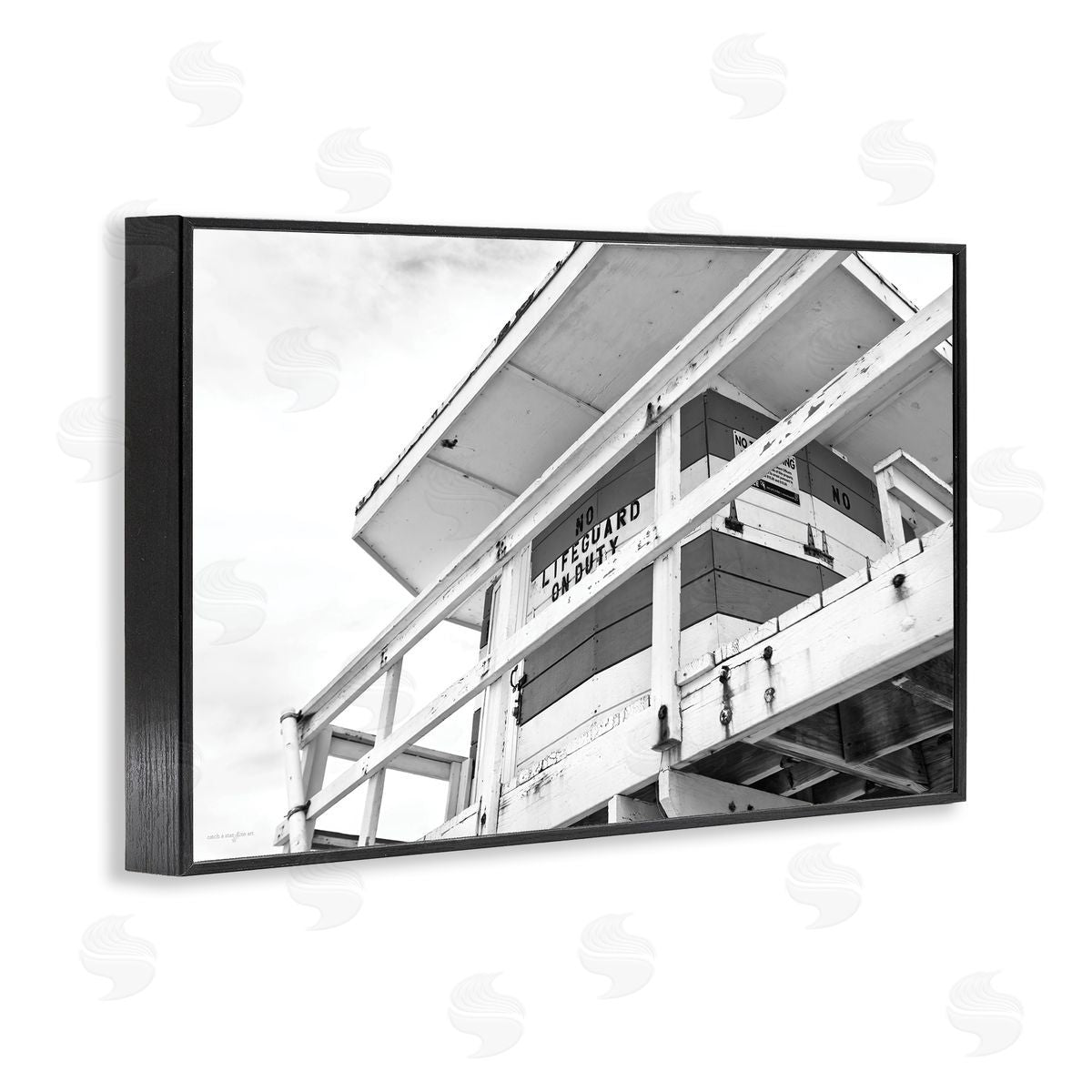 Lifeguard Building on Beach Black Frame Print Wall Art, Home Decor by Seven Trees Design