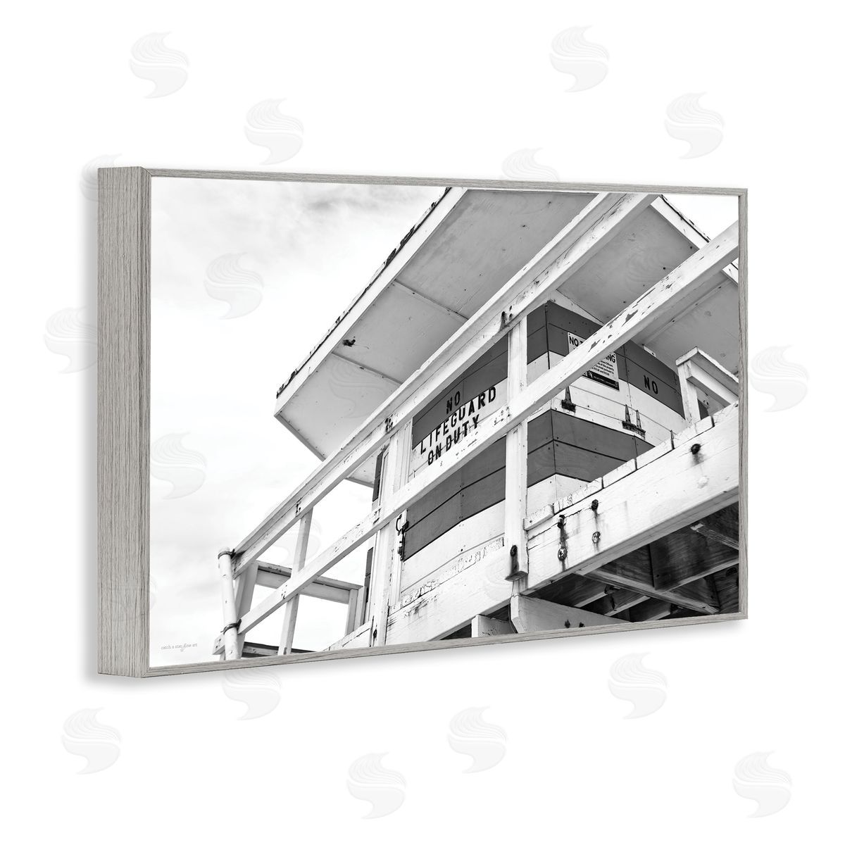 Lifeguard Building on Beach Grey Frame Print Wall Art, Home Decor by Seven Trees Design