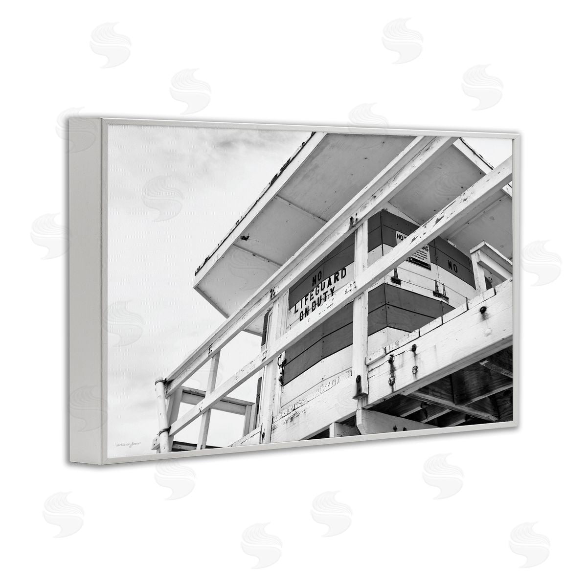 Lifeguard Building on Beach White Frame Print Wall Art, Home Decor by Seven Trees Design
