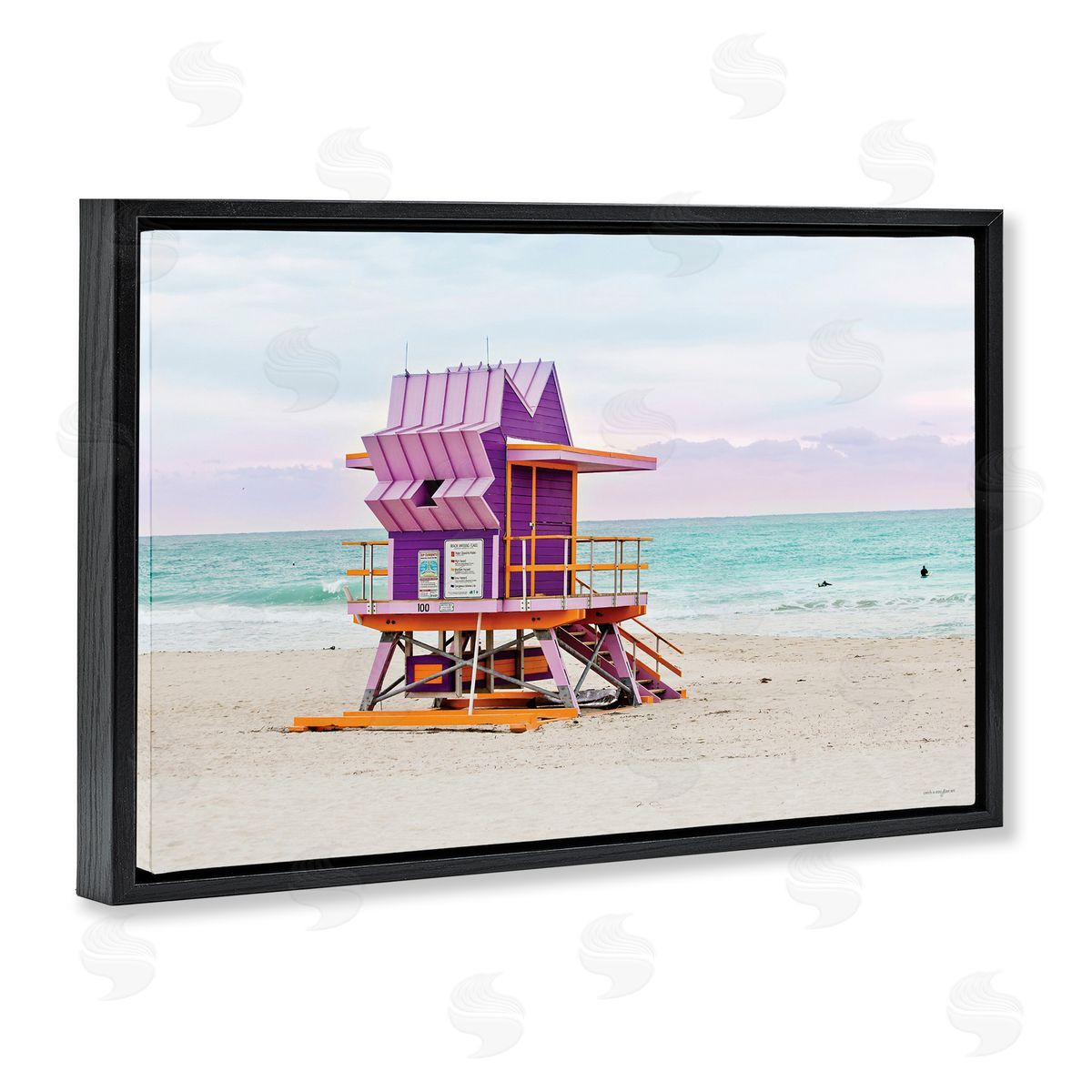 Purple Lifeguard Building Black Floating Frame Canvas Wall Art, Home Decor by Seven Trees Design