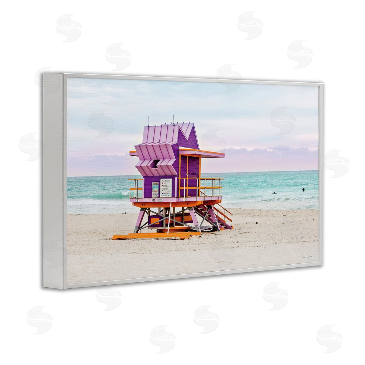 Purple Lifeguard Building White Frame Print Wall Art, Home Decor by Seven Trees Design