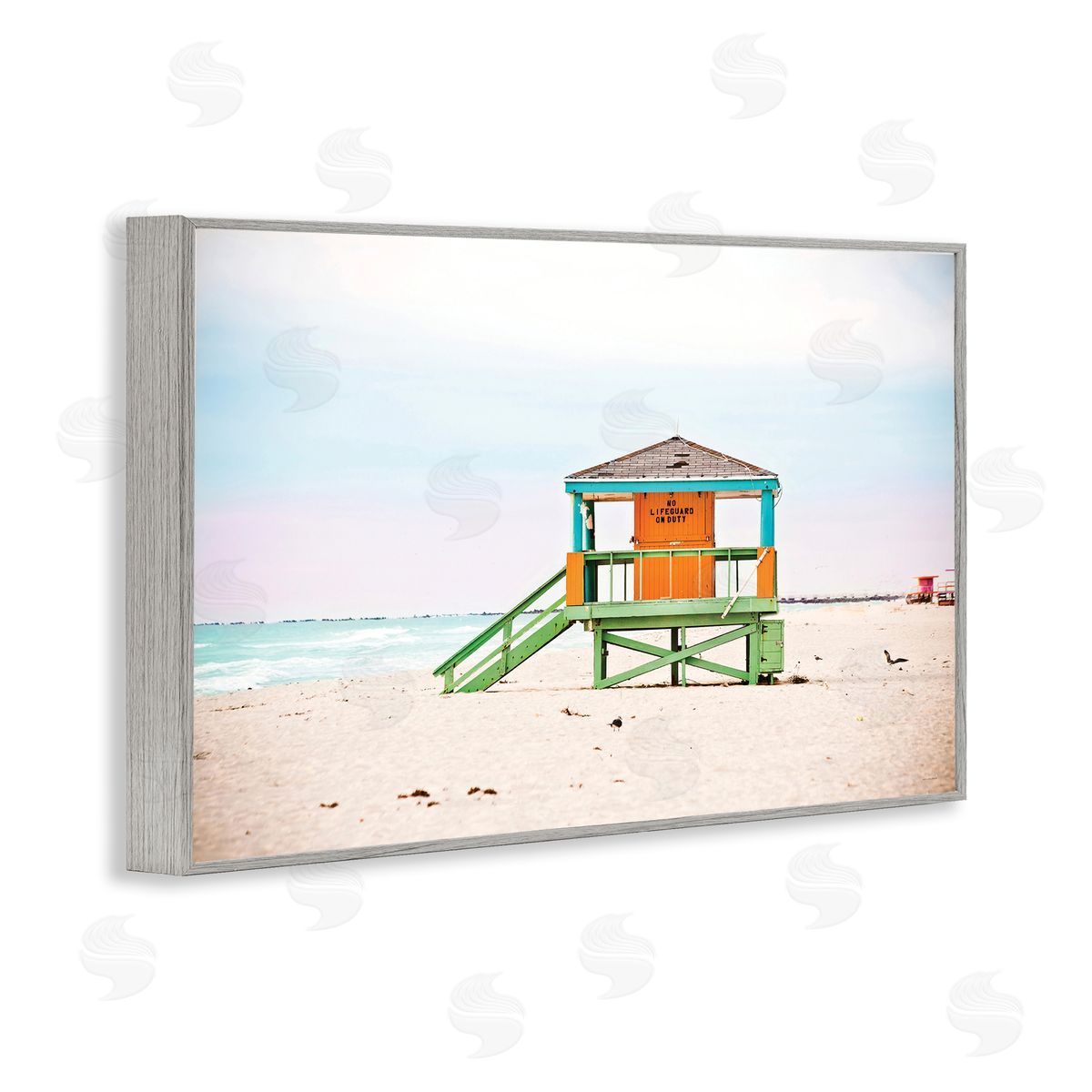 No Lifeguard On Duty Grey Frame Print Wall Art, Home Decor by Seven Trees Design