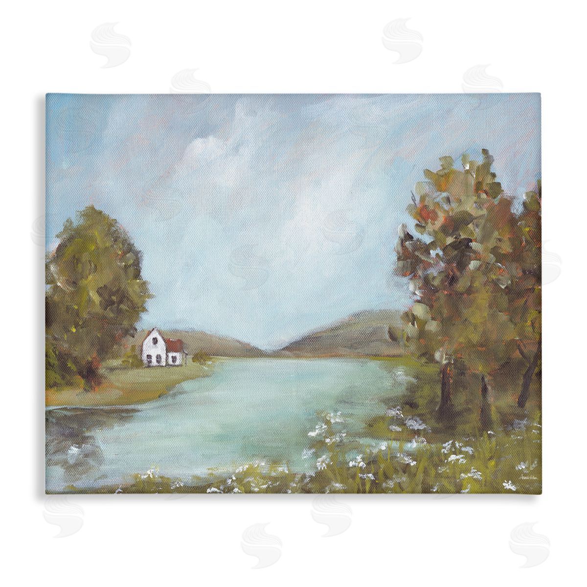Distant Cottage Across River Canvas Wall Art, Home Decor by Amanda Hilburn