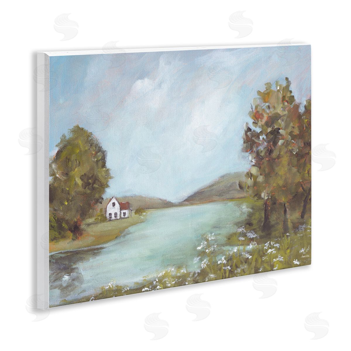 Distant Cottage Across River Wood Plaque Wall Art, Home Decor by Amanda Hilburn