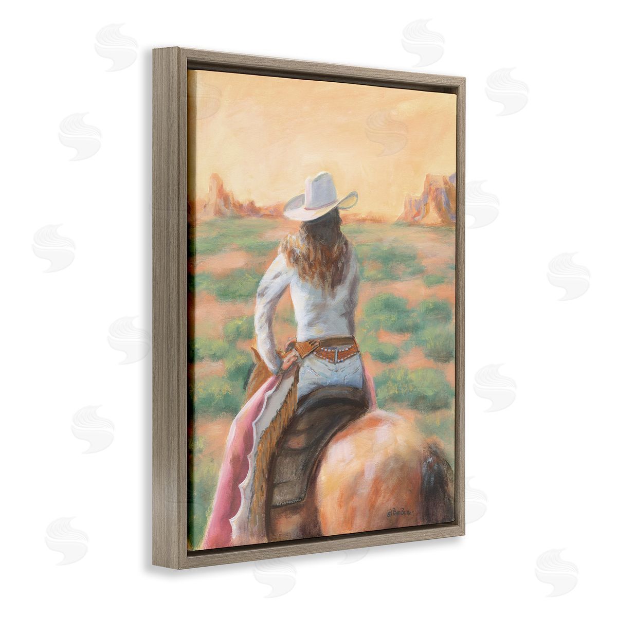 Cowgirl Atop Country Horse Brown Floating Frame Canvas Wall Art, Home Decor by Pam Britton