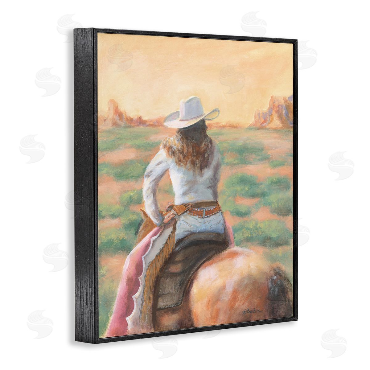 Cowgirl Atop Country Horse Black Frame Print Wall Art, Home Decor by Pam Britton