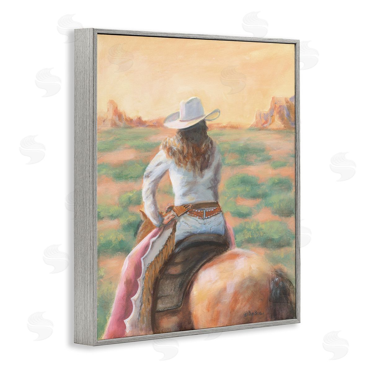 Cowgirl Atop Country Horse Grey Frame Print Wall Art, Home Decor by Pam Britton