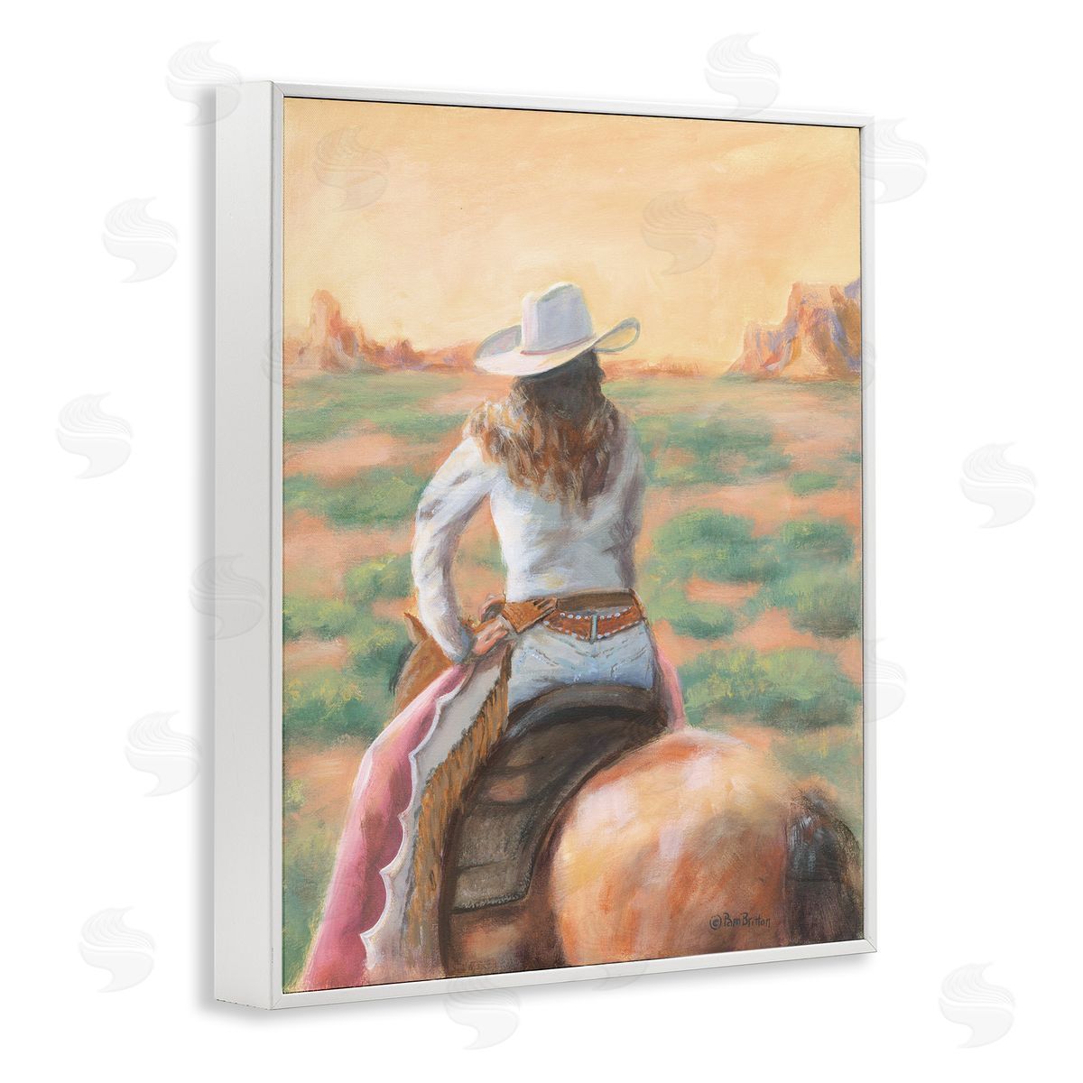 Cowgirl Atop Country Horse White Frame Print Wall Art, Home Decor by Pam Britton