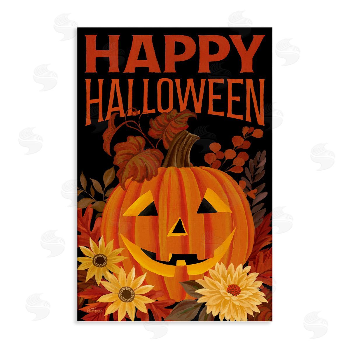 Happy Halloween Floral Pumpkin Canvas Wall Art, Home Decor by Cat Thurman Designs