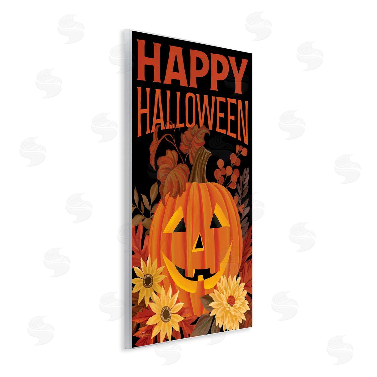Happy Halloween Floral Pumpkin Wood Plaque Wall Art, Home Decor by Cat Thurman Designs