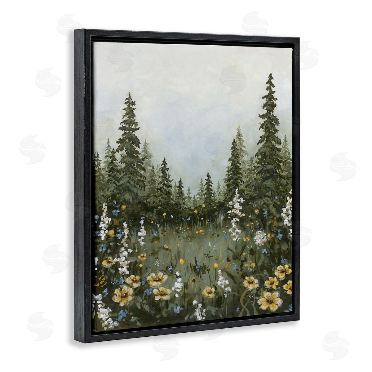 Forest Meadow Clearing Black Floating Frame Canvas Wall Art, Home Decor by Hollihocks Art