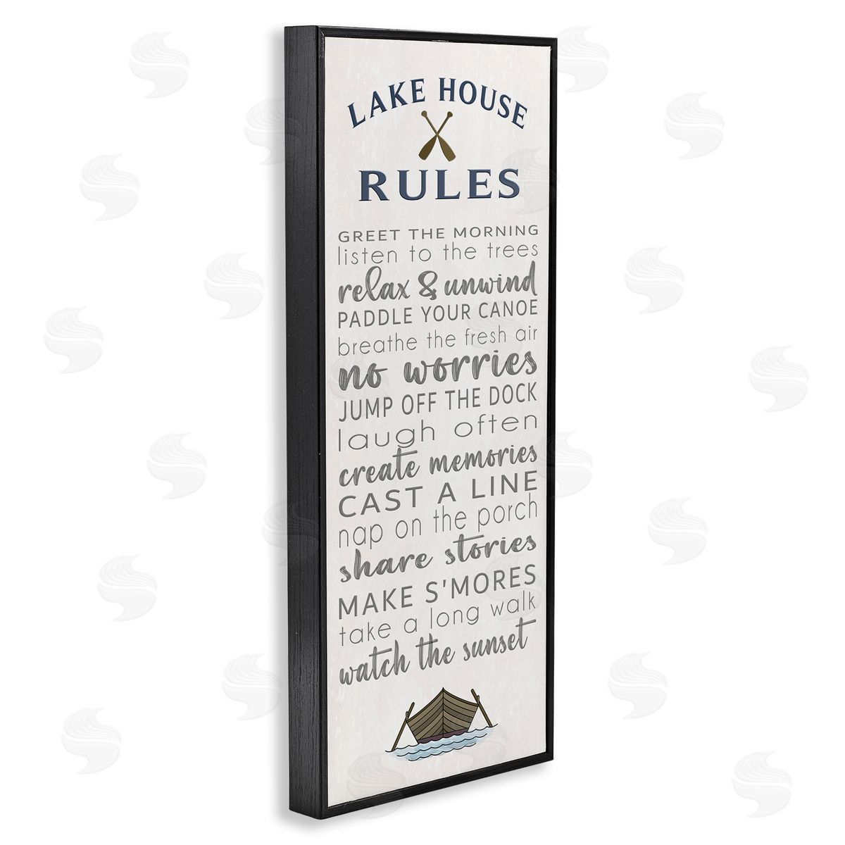 Fun Lake House Rules Black Frame Print Wall Art, Home Decor by Seven Trees Design
