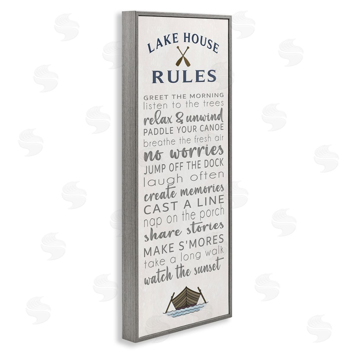 Fun Lake House Rules Grey Frame Print Wall Art, Home Decor by Seven Trees Design