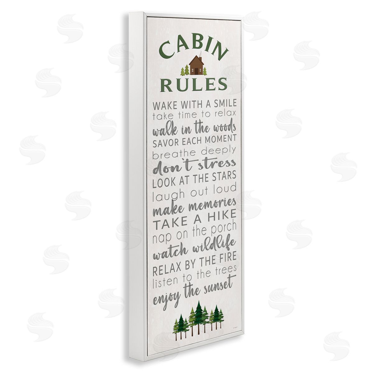 Fun Rustic Cabin Rules White Frame Print Wall Art, Home Decor by Seven Trees Design