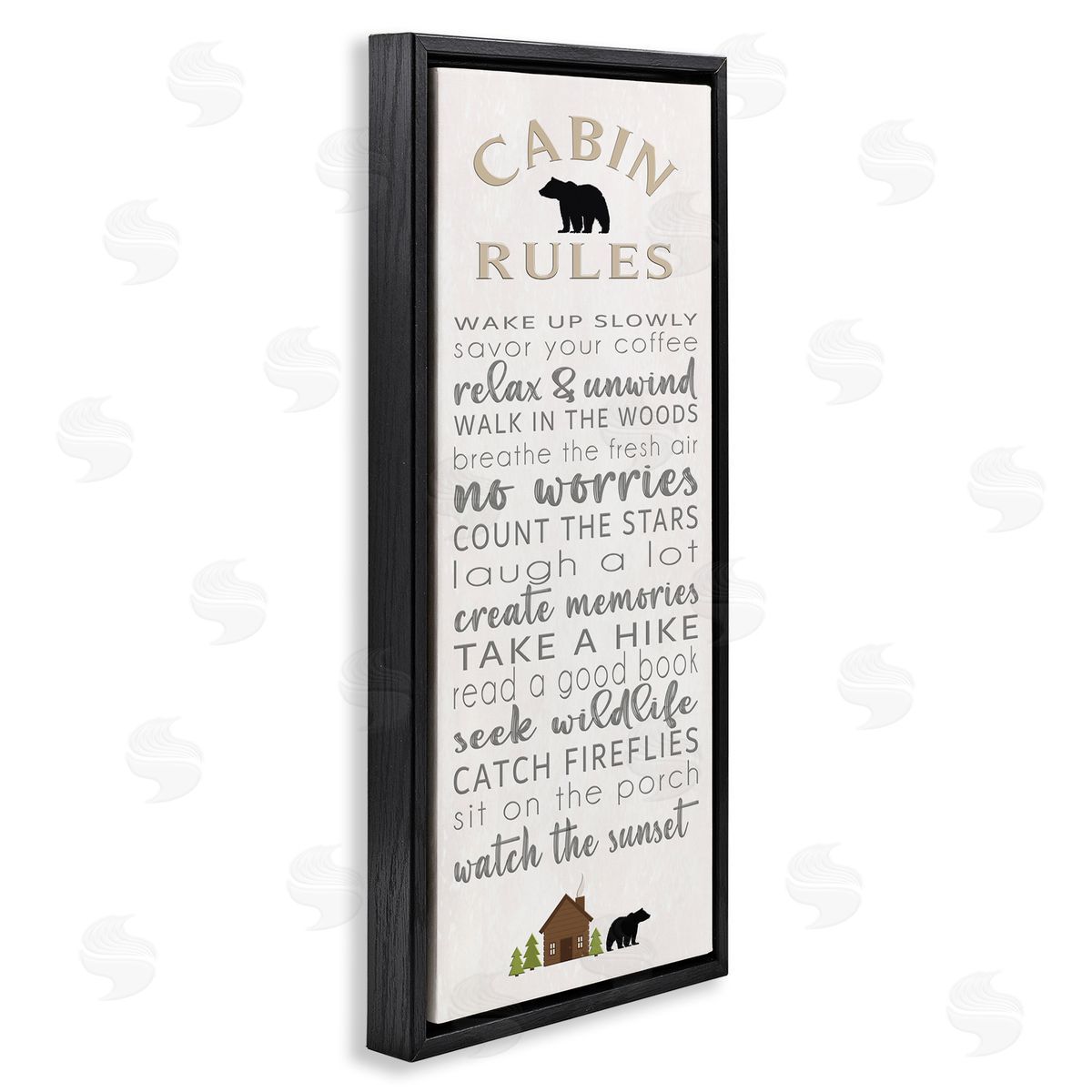 Fun Adventure Cabin Rules Black Floating Frame Canvas Wall Art, Home Decor by Seven Trees Design