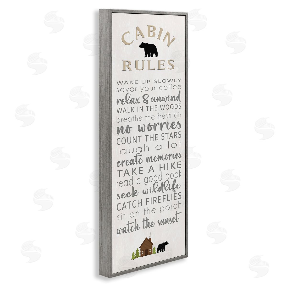 Fun Adventure Cabin Rules Grey Frame Print Wall Art, Home Decor by Seven Trees Design