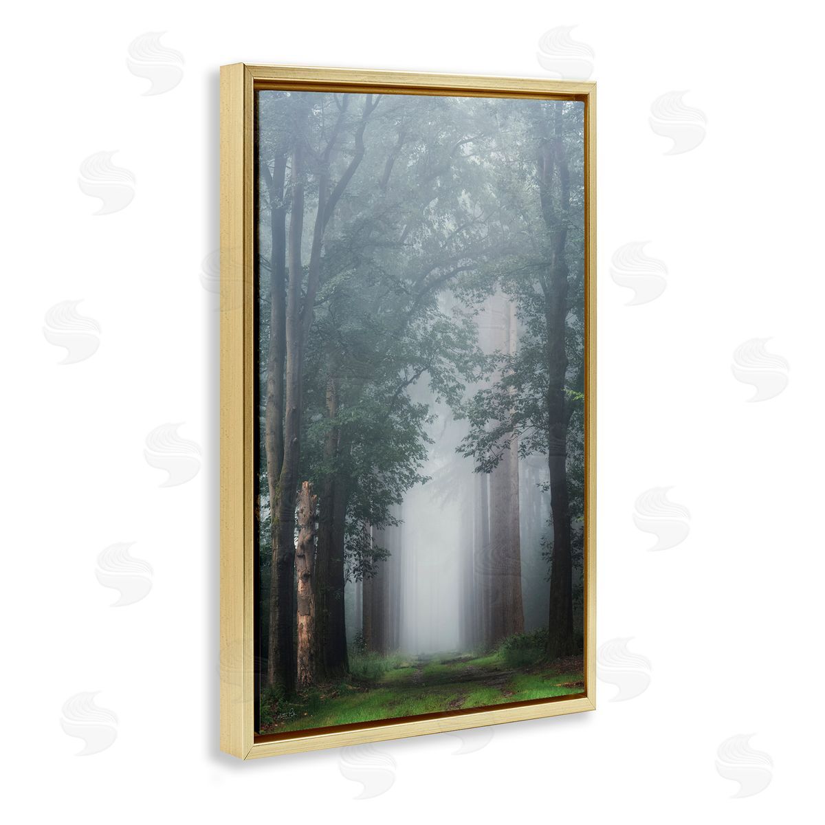 Calm Forest Clearing Gold Floating Frame Canvas Wall Art, Home Decor by Martin Podt