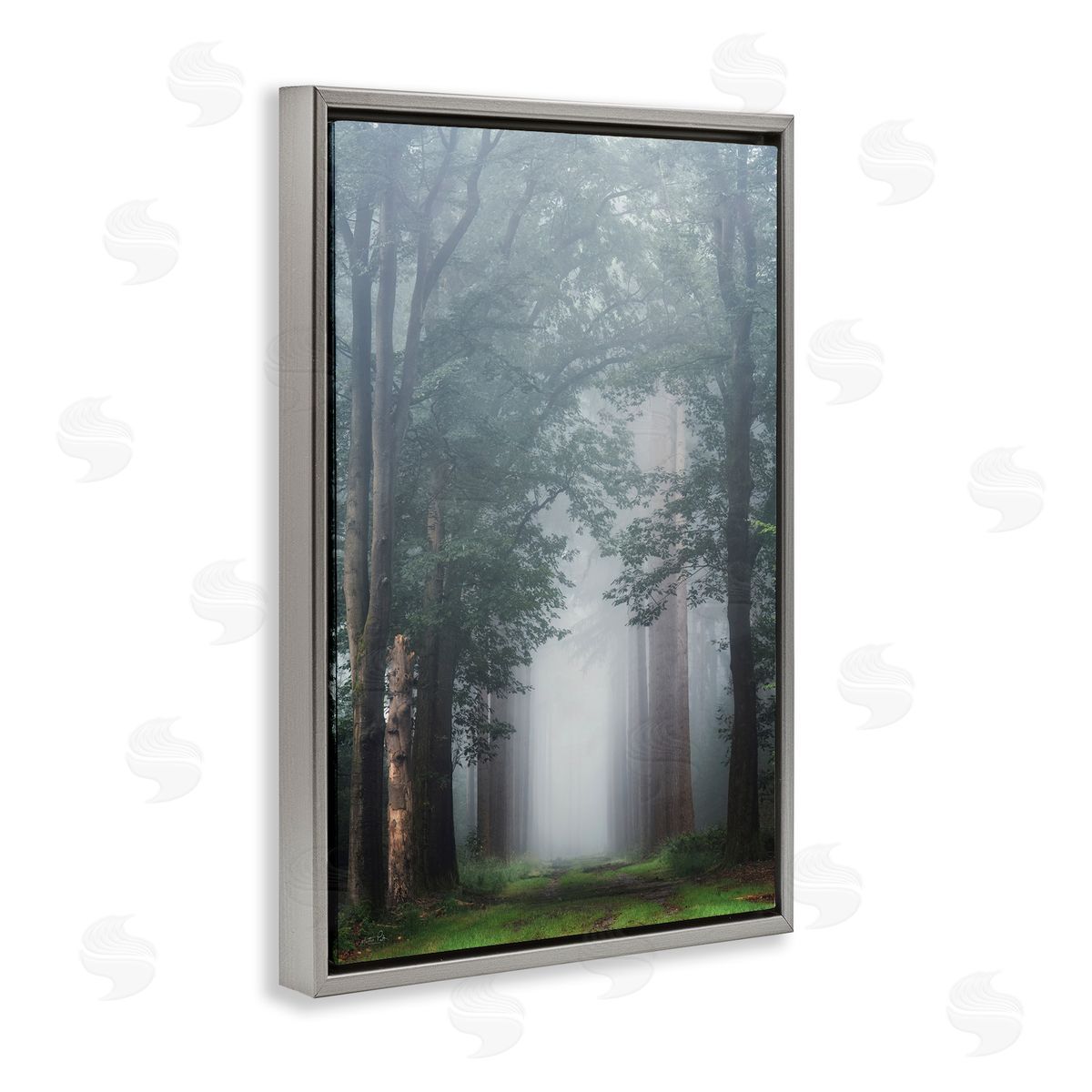 Calm Forest Clearing Grey Floating Frame Canvas Wall Art, Home Decor by Martin Podt