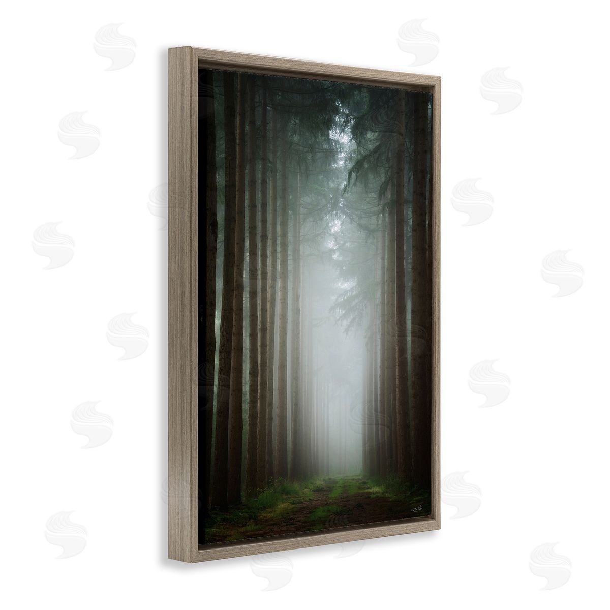 Moonlight Through Dark Forest Brown Floating Frame Canvas Wall Art, Home Decor by Martin Podt